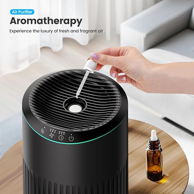 Air Purifiers for Bedroom Home for Smoke Pet Dander Odors, Air Purifier with Sleep Mode Small Air Purifier with Fragrance Sponge for Bedroom Office, Blue Ambient Light, 23dB Quiet, 2 Pack Black