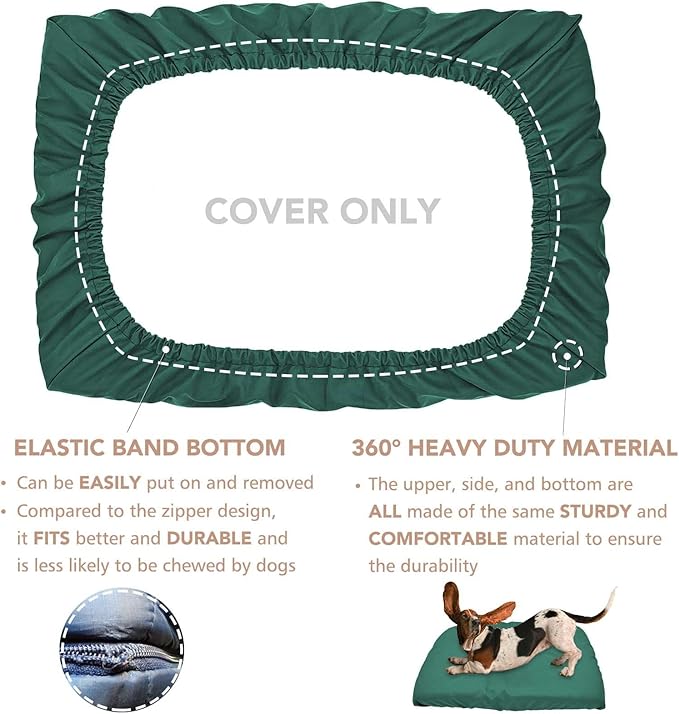 Dog Bed Cover Waterproof Replacement Machine Washable Covers for 24x18 Inch Dog Bed Heavy Duty Scratch Resistant Mattress Protector Pet Bed Cover Only Dark Green