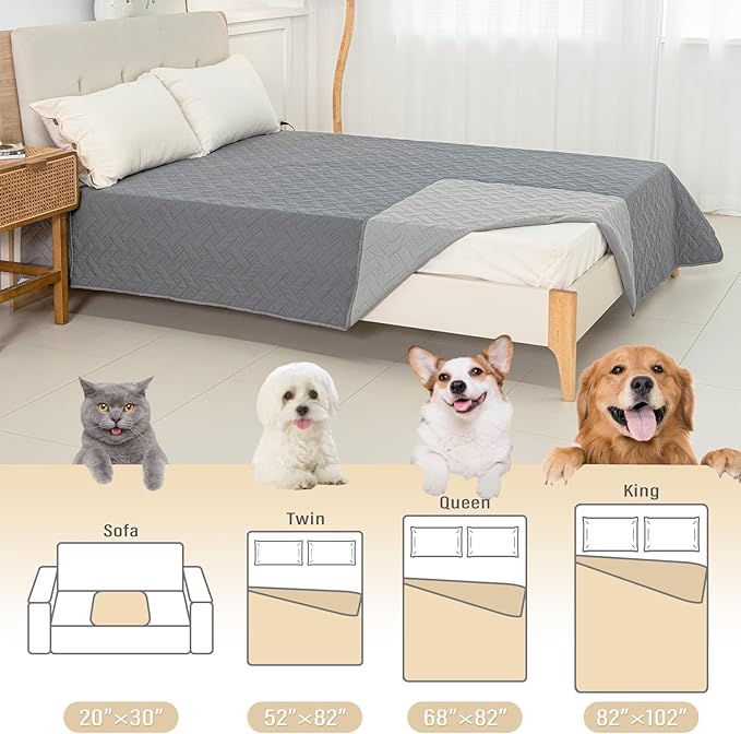 BOCTOPUG Dog Bed Cover for Pets Blankets Rug Pads for Couch Protection Waterproof Bed Covers Dog Blanket Furniture Protector Reusable Changing Pad (Dark Grey+Light Grey, 68"x82")