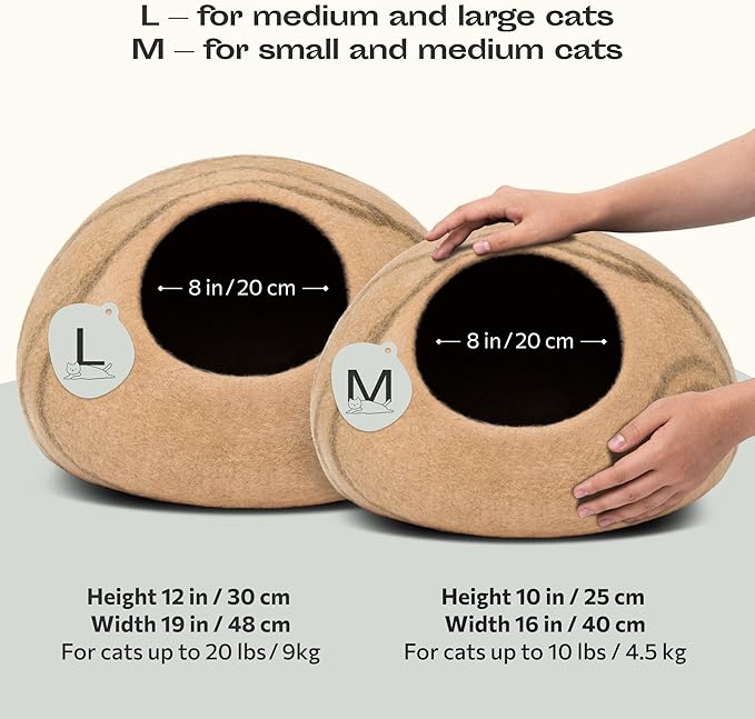 MEOWFIA Cat Cave – Premium Felt Cat Bed for Indoor Cats, Handmade Merino Wool (Beige, Medium)