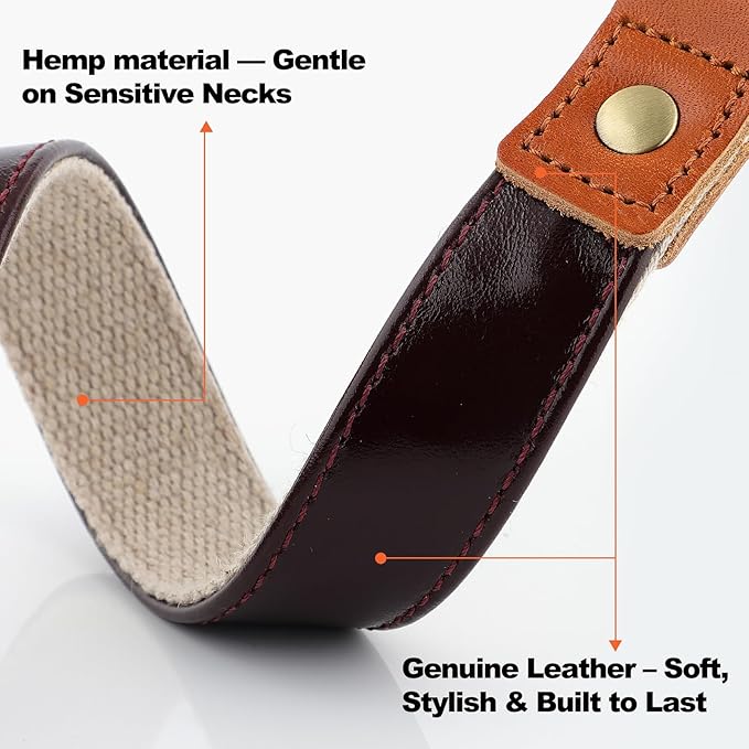 Plutus Pet Genuine Leather & Hemp Dog Collar – Adjustable Heavy Duty Pet Collar with Quick Release Metal Buckle, Soft & Stylish for Puppy and Small, Medium, Large Dogs (Copper Brown, L)