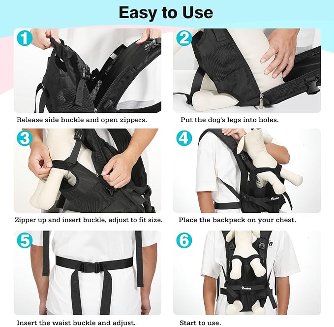 Pawaboo Pet Dog Front Carrier Backpacks, Legs Out Pet Carrier Backpack for Dogs, Adjustable Dog Chest Carriers Purse for Small Medium Dogs Hands Free for Travel Hiking Cycling Camping, M, Black