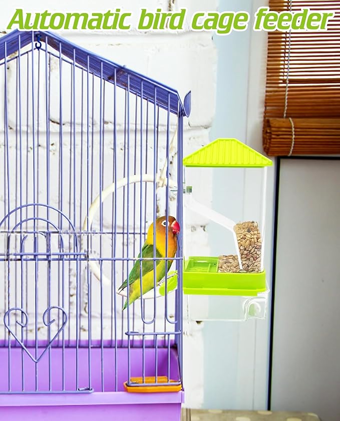 BNOSDM No Mess Automatic Bird Feeder Anti-Splash Bird Feeder Acrylic Transparent Food Container Parrot Cage Accessories for Parakeets Budgies Lovebirds Cockatoos Conures Finches (Green)