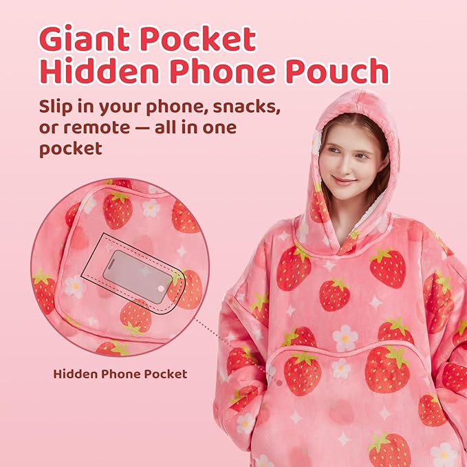 Mewaii Wearable Blanket Hoodie for Adults, Warm Sherpa & Soft Flannel Long Sweatshirt with Giant Pocket, Cozy Gifts for Women