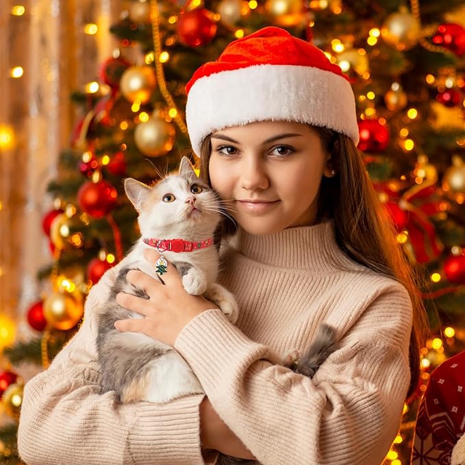 SCENEREAL Christmas Breakaway Cat Collar with Bells, Safety Buckle Soft Adjustable Cats Collars for Daily Wearing, Kitten Puppy Personalised Collars for Dogs Girl Boy