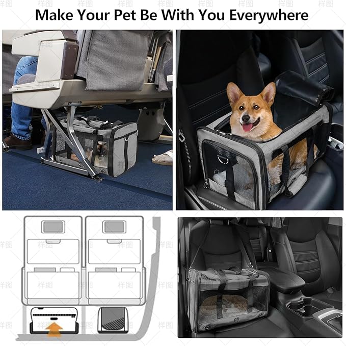 Soft Sided Cat/Dog Carrier,Collapsible Pets Travel Carriers for Pet/Puppy with Shoulder Strap & Removable Mat,Mesh Top Load Small Dogs/Cats Carry Bag Up to 17 Lbs TSA Airline Approved（Grey,M）