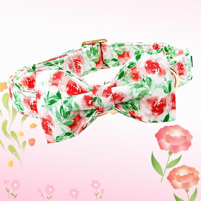 Lionheart glory Dog Collar Bow Collar Floral Dog Collar with Bow Tie Spring Summer Cute Collar Dog Boy or Girl Dog Collars Soft Durable Adjustable Dog Collars for Small Dogs