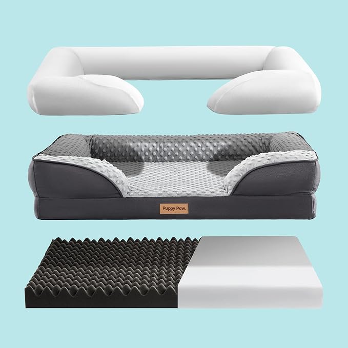 Dog Bed for Small and Medium Dogs & Cats, Waterproof Lining for Indoor Outdoor in-Car Use Removable Washable Cover with Zipper Up to 50lb, 28"x23"x7"