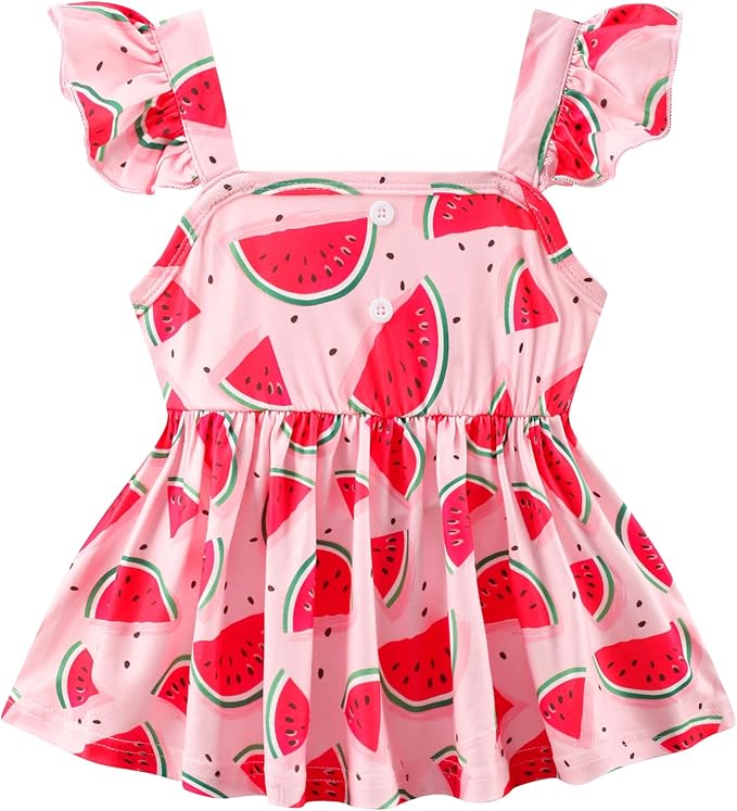 Toddler Baby Girls Summer Clothes Outfits Ruffled Sleeve Dinosaur Shirt Leopard Tops and Shorts Pants Sets 2PCS