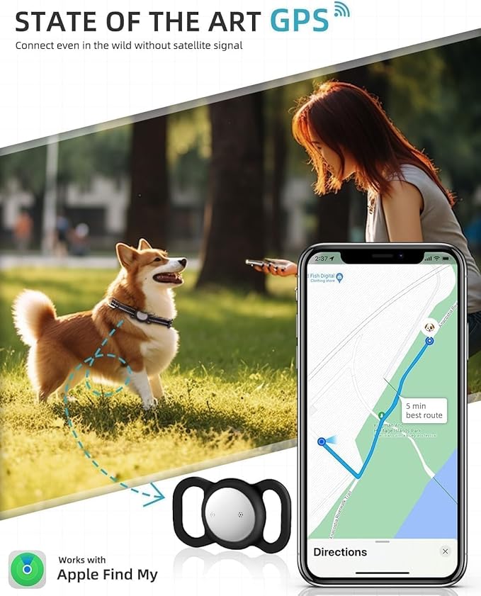 GPS Tracker for Dog (2 Pack), Mini GPS Cat Tracker, Smart Pet Activity Tracker (iOS Only), No Monthly Fee, Compatible with Apple Find My, Anti-Lost, Finder Tag for Vehicles/Pets/Items
