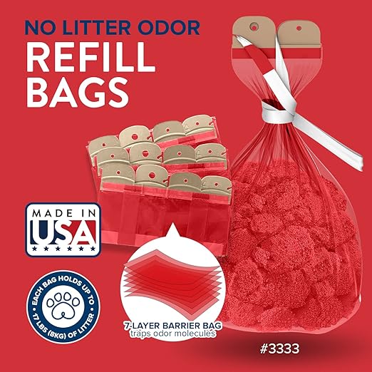 Red Rocket XL Cat Litter Trash Can Multi Kitty Twist’R Step Litter Disposal System Pack, 12x Refills Bags and 6X Charcoal Sachets, No Smell Litter Storage Container, Litter Disposal System