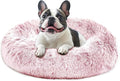 JOLLYVOGUE Calming Dog Bed Medium Size Dog, Anti-Anxiety Donut Medium Pet Bed, 27 inches Fluffy Faux Fur Round Cat Bed (Smoke Pink)