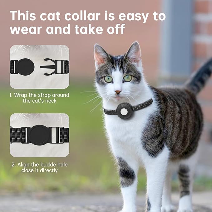 Cat Tracker Collar,No Monthly Fee Tracking Pet Collar with Finder Tag,Compatible with Apple Find My(iOS Only),Breakaway Tractive Design with Reflective Pattern & Bell
