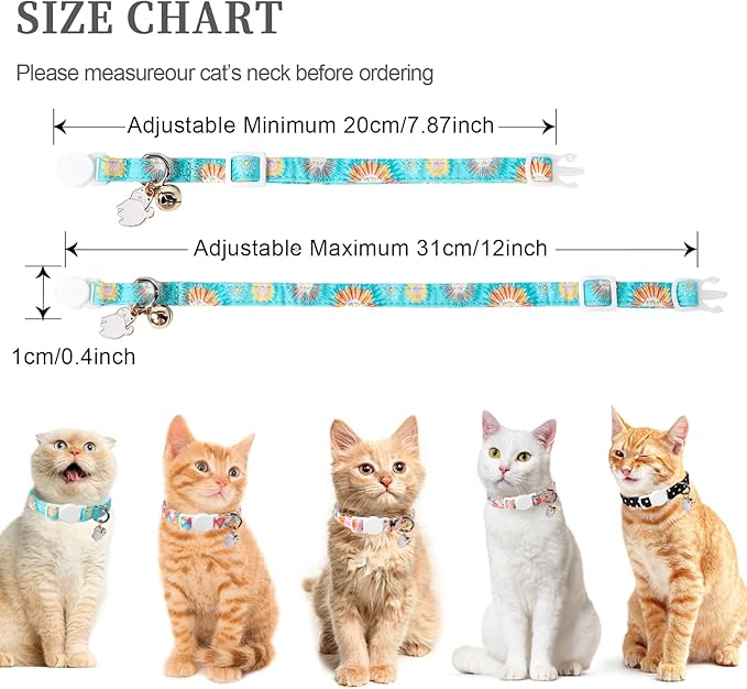 Unique style paws 2 Pack Kitten Collar Breakaway with Bell & Pendant, Adjustable Safety Cat Cotton Collars for Girl Boy Cats and Small Pets