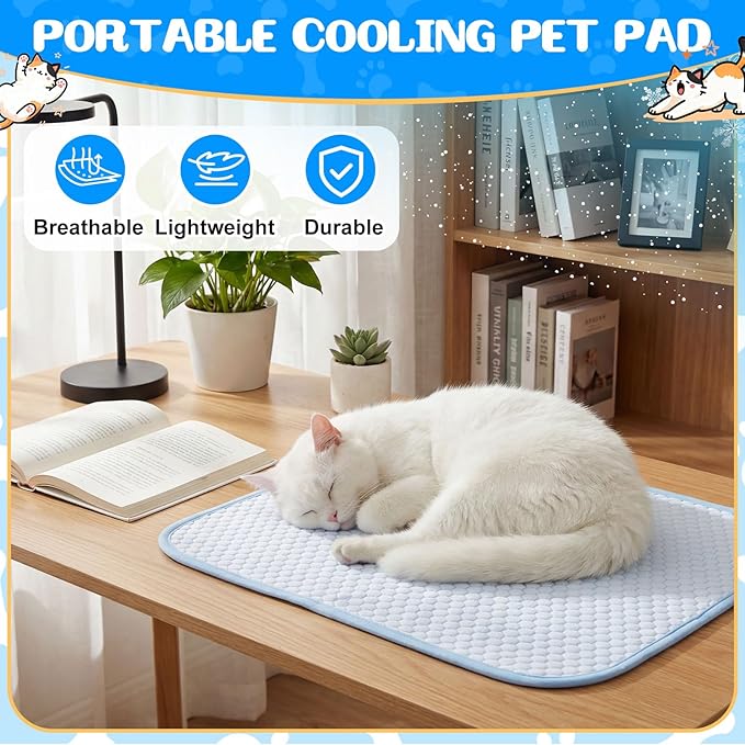 Chunful 4 Pack Pet Cooling Mat 18 x 14 Inches Cooling Pads for Cats Summer Ice Silk Self-Cooling Pet Mat Portable Washable Non-Skid Dogs Blanket Pad for Small Dogs Puppy and Cats up to 10 Lbs