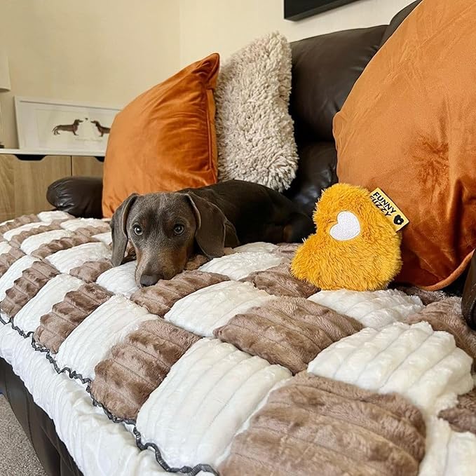FUNNY FUZZY Pet Couch Covers for Sofa, Couch Covers for Dogs Washable Dog Couch Cover Protector Cream-Colored Furniture Sofa Covers for Dog Handmade Pure Cotton Pet Bed Mat (Brown, 27.6"×59.1")