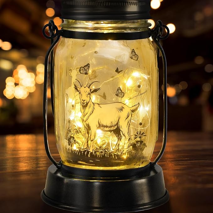Goat Gifts for Women/Men Goat Solar Lanterns Mom Birthday Animal Lovers Lantern Animal Memorial Lights Solar Garden Decoration for Yard, Patio,Backyard,Porch Torches