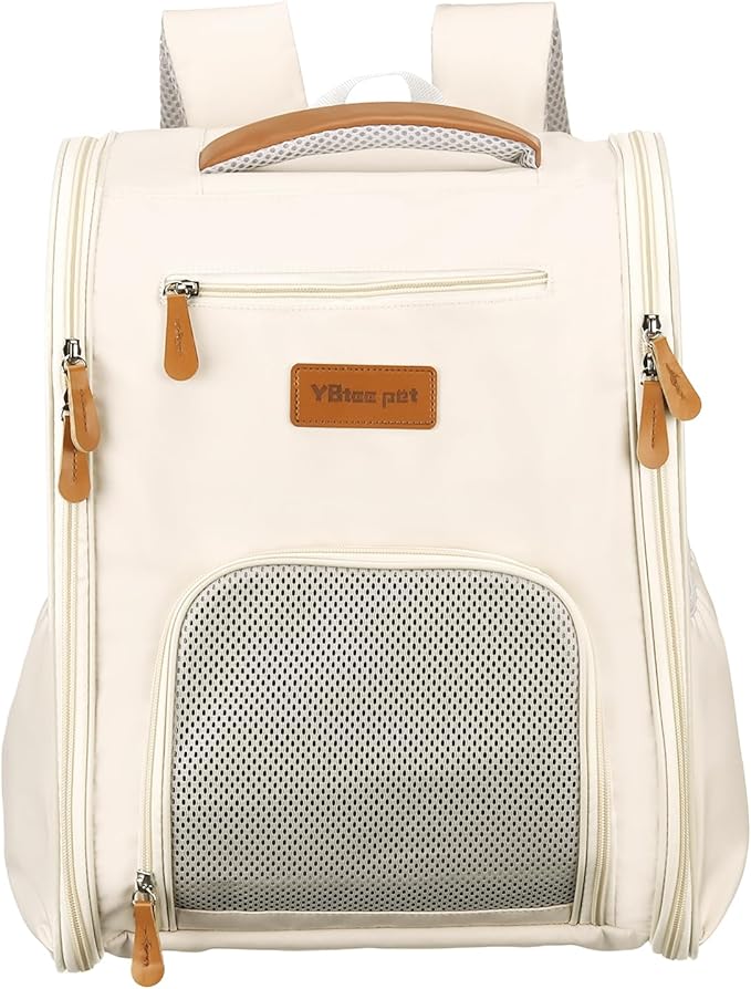 Pet Backpack Carrier, Portable and Ventilated, Oxford Cloth, Dogs Cats and Little Animals Travel Bag 12.6", (Beige, 1 Pcs), Intended for Hiking/Camping/Traveling
