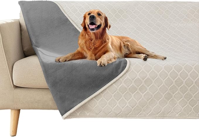 fuguitex Waterproof Dog Blanket Bed Cover Dog Crystal Velvet Moroccan Fuzzy Cozy Plush Pet Blanket Throw Blanket for Couch Sofa(52 * 82 inch, Cream+Grey)