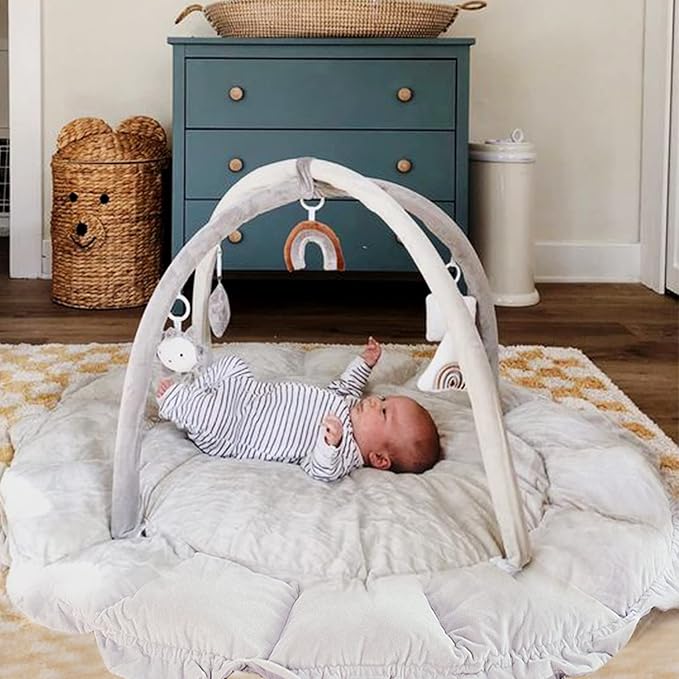 Little Dove 5-in-1 Convertible Baby Play Gym with 6 Toys, Tummy Time Mat for Sensory Development, Baby Activity Center from Newborn to Toddler, Ball Pit, Soft Plush Pet Mat, No Ball Included Grey