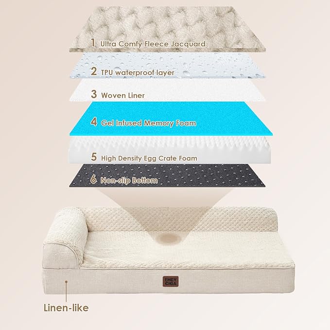 EHEYCIGA XL Dog Bed Memory Foam for Crate, Extra Large Dog Bed Orthopedic with Washable Removable Cover, Waterproof Pet Sofa Couch XLarge Size Dogs, 41x27x6.5, Beige