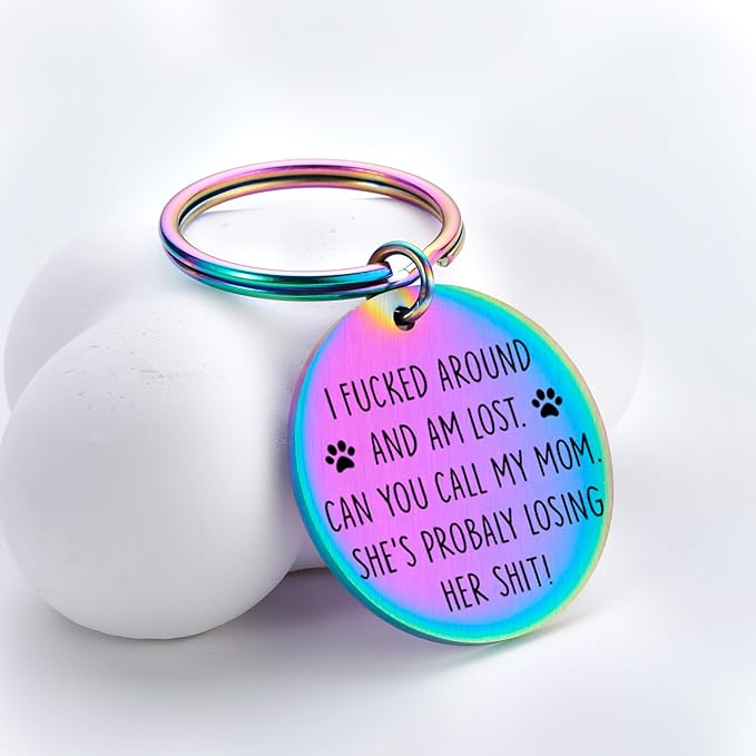 Funny Personalized Dog Tag, Customized Dog Collar with Name Tags Plate, Can You Call My Mom,Cute Pet Tag Keychain for Dogs Cats Owner, Pet Name Tags Double Sided Engraved (Type 3)