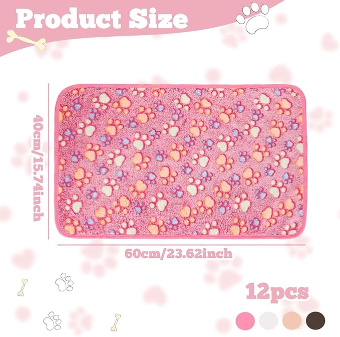 12 Pcs Small Dog Blanket Fleece Puppy Blankets Washable Pet Blankets for Cats Soft Flannel Paw Printed Throw for Guinea Pig Indoor Kittens Doggie (23 X 16 Inch, White, Dark Gray, Pink, Camel)