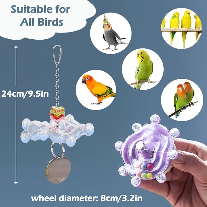 Bird Toys for Parakeets, Colorful Parakeet Toys Wheel, Interactive Spinner Rattle Parrot Toy, Cockatiel Toy for Bird Cage, Chewing Exercise for Conure, Budgies Enrichment Toy (4pcs, Rondom Color)