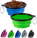 Collapsible Dog Bowls for Travel, 2-Pack Dog Portable Water Bowl for Dogs Cats Pet Foldable Feeding Watering Dish for Parking Camping Walking with 2 Carabiners Clip (12oz, Small, Blue+Green)