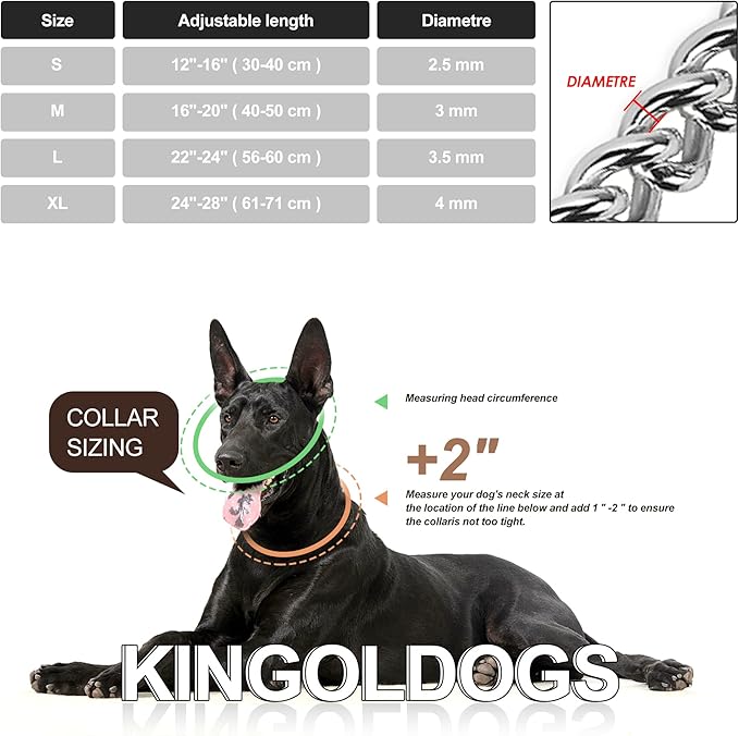 Silver Dog Chain Collar - Stainless Steel, Adjustable Walking, Metal Cuban Link Collar - Chew Proof, Double Row Chain for Large, Small, Medium Dogs