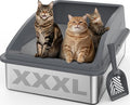 Stainless Steel Litter Box Extra Large for Big Cats and Multi-Cats | Jumbo Extra Large Metal Cat Box with High Sided Lid, Anti-Urine Leakage, Non-Stick,Include Litter Scoop