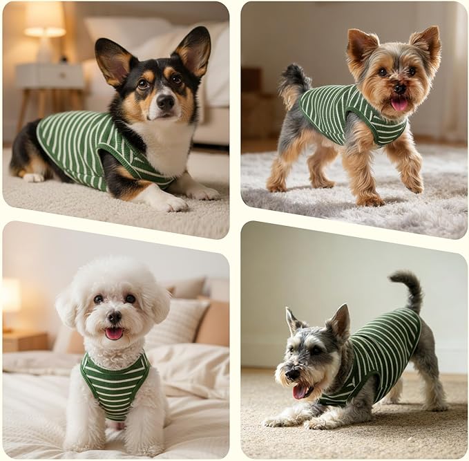 Dog Clothes, Stripe Dogs Shirts for Small & Medium Breeds, Pet Tank Top, Breathable Waffle Fabric Puppy Outfit, Shirt for Chihuahua, Yorkie, Dachshund, Corgi (4Pack, Large)