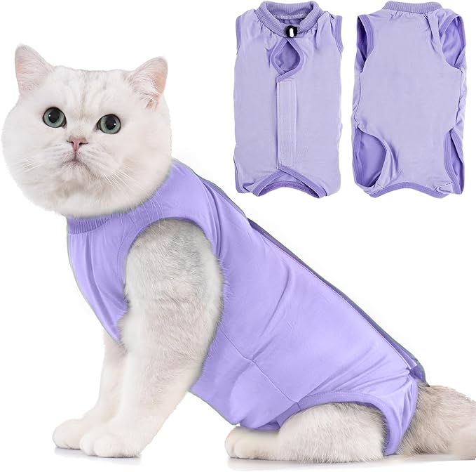 Avont Cat Recovery Suit - Kitten Onesie for Cats After Surgery, Cone of Shame Alternative Surgical Spay Suit for Female Cat, Post-Surgery or Skin Diseases Protection -Purple(L)