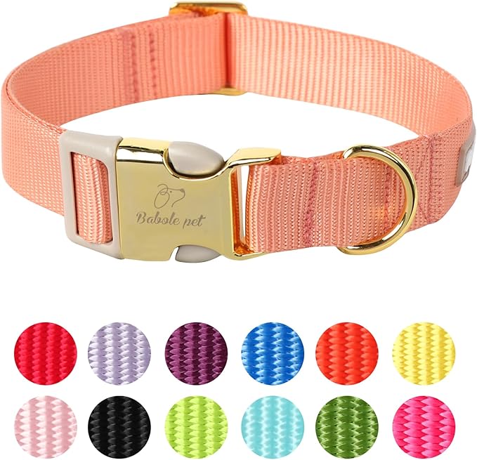 Nylon Dog Collar - Adjustable Orange Soft Webbing Dog Collars for Small Medium Large Dogs Boy Girl Puppy Collar with Safety Metal Buckle M