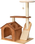 Kitty City Wooden Cat Tower with Hideaway House & Scratching Pad, Modern Two-Level Indoor Cat Furniture with Removable Sherpa Cushion
