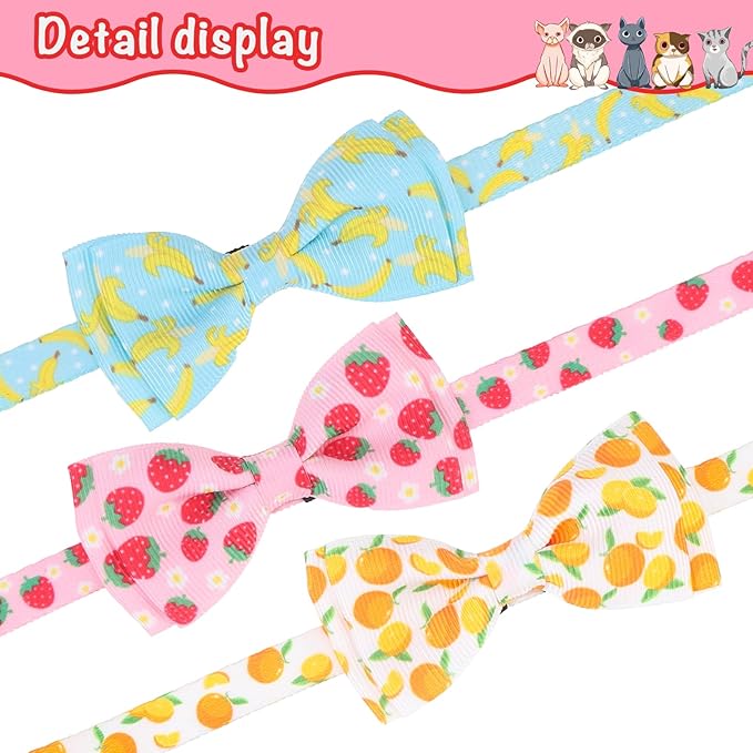 Breakaway Cat Collar with Removable Bow Tie and Bell, Cute Multi-Style Patterns, 3 Pack Safety Buckle Kitten Collars, Adjustable Pet Collar for Cats Puppy (Style B - Fruit)