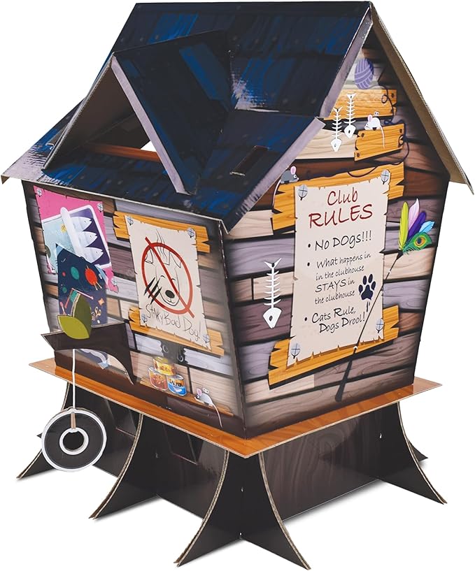 HappyCat Tree House Cat Scratcher House - Natural-Themed Cardboard Cat Playhouse, Scratch Panels, Spacious Interior & Scratch Surfaces - Sturdy Indoor Cat Activity Center