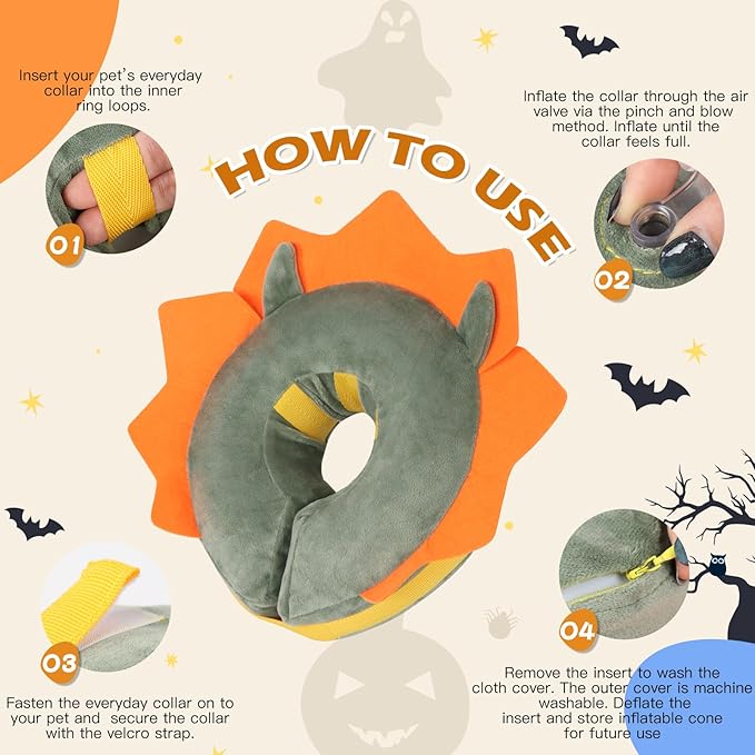 IEUUMLER Inflatable Recovery Dog Collar, Protective Donut Cone, Adjustable Soft Collar for Dog and Cat After Surgery Prevent from Biting & Scratching EU002 - Green Demon L+