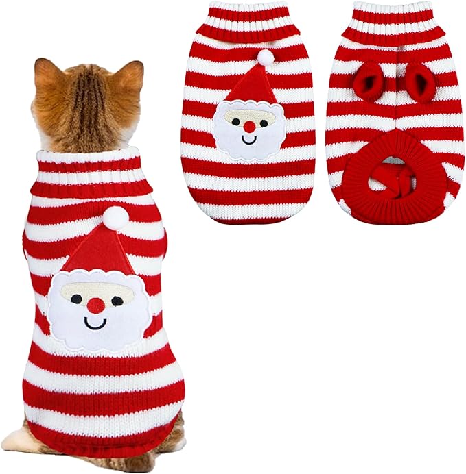 Cat Dog Christmas Sweater Pet Winter Warm Coat Pajamas Small Dog Sweaters Christmas Santa Sweater for Cats Kitty Puppy Small Dogs (Santa, M)