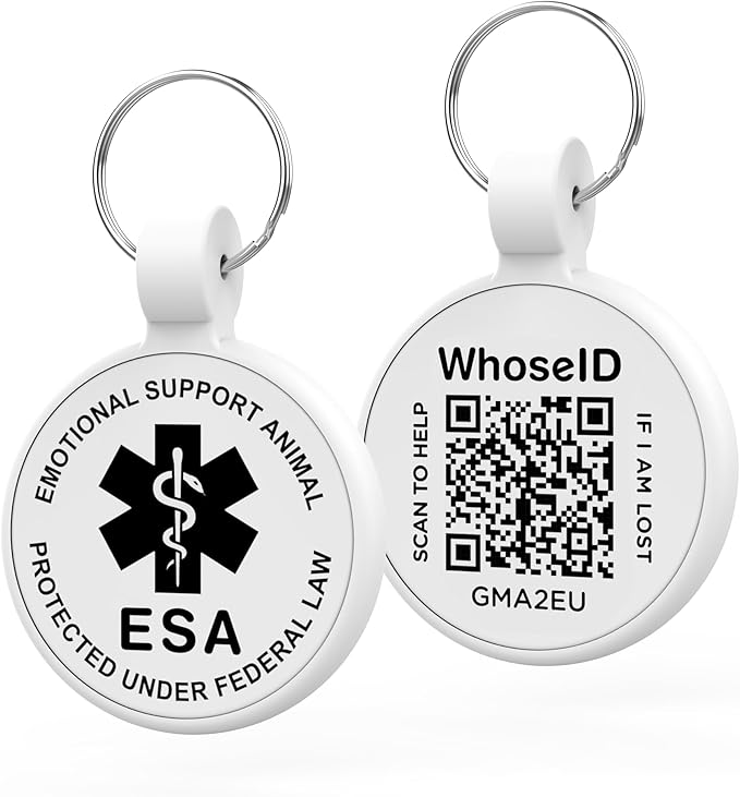 ESA Dog Tag, QR Code Dog Tag, Modifiable Free Pet Online Profile, Scannable QR Code, Scan QR Send Instant Location Alert Email, Silicone Lightweight ID Tag for Dog and Cat (White, Small)