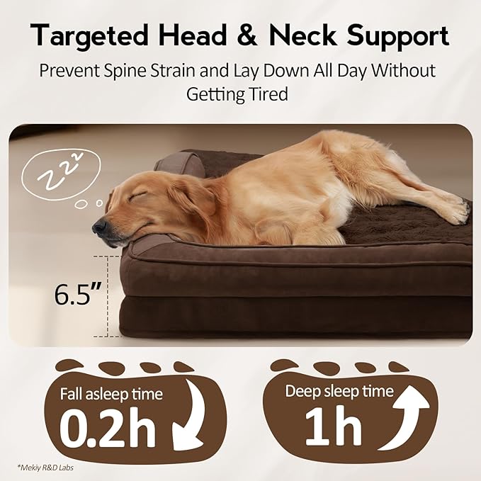 Large Orthopedic Dog Bed with Sides Big Dog Beds with Removable Washable Cover Non-Slip Waterproof Pet Bed for Medium Large Dogs - Brown L