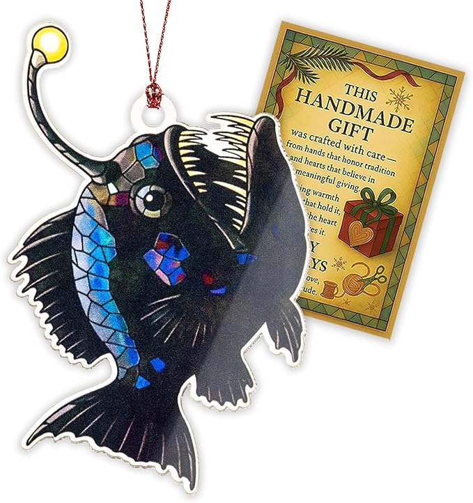 Anglerfish Christmas Ornaments 2025, Unique Fishing Ornaments for Christmas Tree, Sea Gifts for Fisherman Men Women Boys Teens, Inner Light Inspirational Decoration for Holiday Display, Ugly Ornament