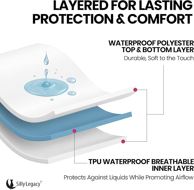 SILLY LEGACY Thin Reversible Waterproof Protective Cover for Bed (Twin Size, 90 x 55 inch), for Pets, Babies; Incontinence, Dirt, Drool