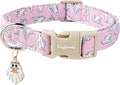 Faygarsle Pink Ghost Pattern Dog Collar with Charm, Halloween Pet Necklace, Adjustable Collar for Small Medium Large Dogs S