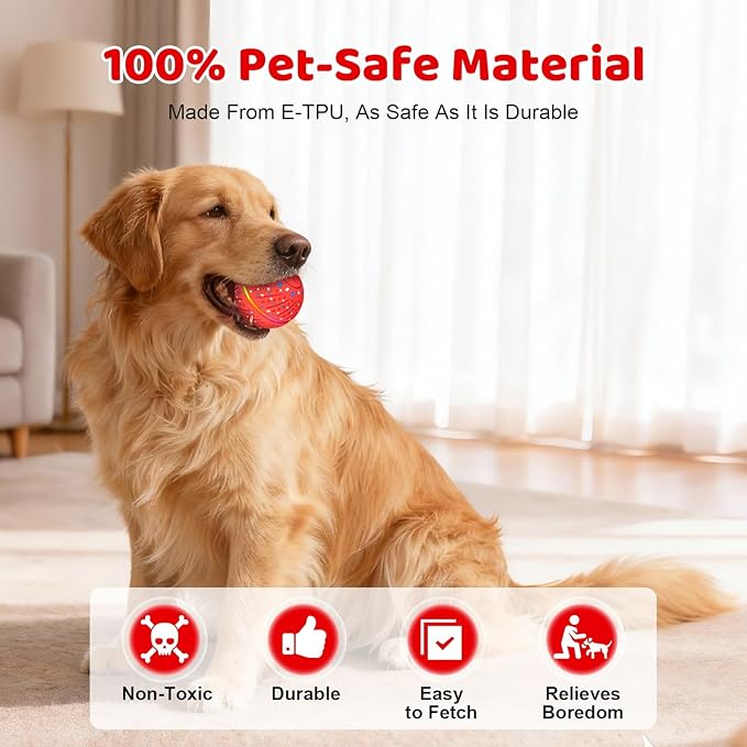 Interactive Dog Toys Ball for Small Medium Dogs - Smart Moving Bouncing Dog Ball with Colorful Lights, E-TPU Material, 3 Play Modes Automatic Rolling Dogs Toy to Keep Them Busy (Red)