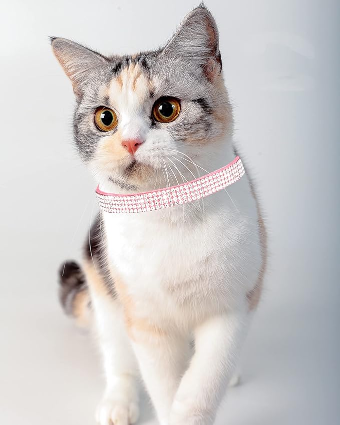 Solmoony Breakaway Cat Collars with Bell,Adjustable Safe Kitten Collar,Cat Collars for Girl Cats with Rhinestone Soft Velvet (Pink)