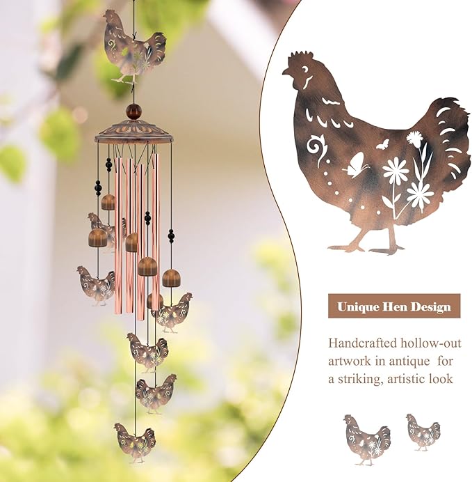for Women Chicken Wind Chimes for Outside, 35'' Metal Chicken WindChimes Gifts for Women/Men, Decoration for Outdoor, Home, Garden, Patio, Backyard
