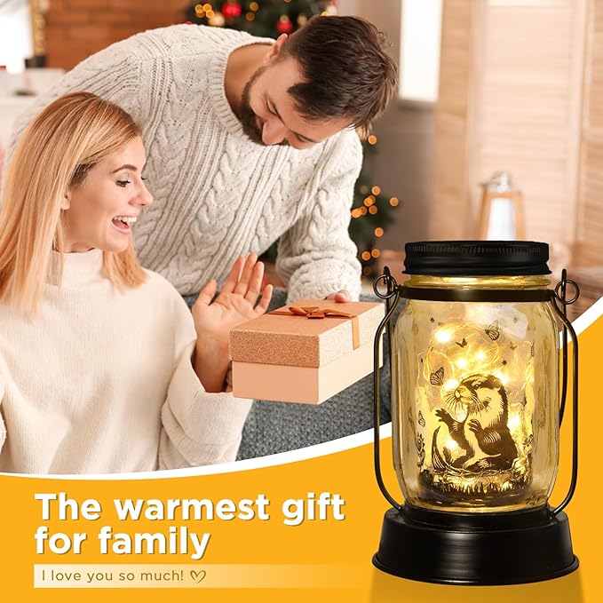 Otter Gifts for Women/Men River Otter Lovers Solar Lantern Mom Birthday, Mothers Day, Christmas Gifts, Animal Solar Garden Decoration Outside for Yard, Patio,Backyard,Porch