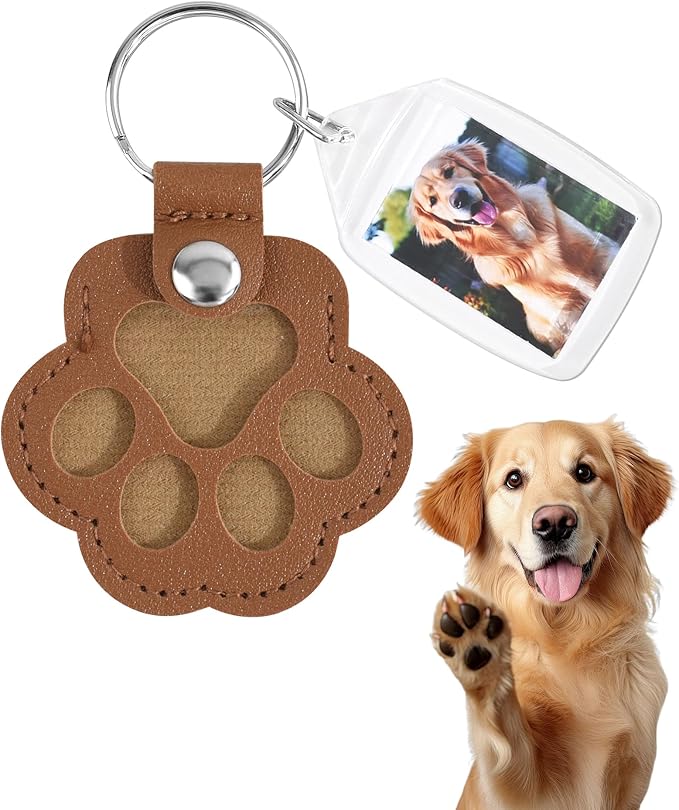 Seyaa Pet Memorial Gifts for Dog Owner Lovers, Dog Hair Storage Keychain with Photo Holder, Leather Paw Keychain Accessories