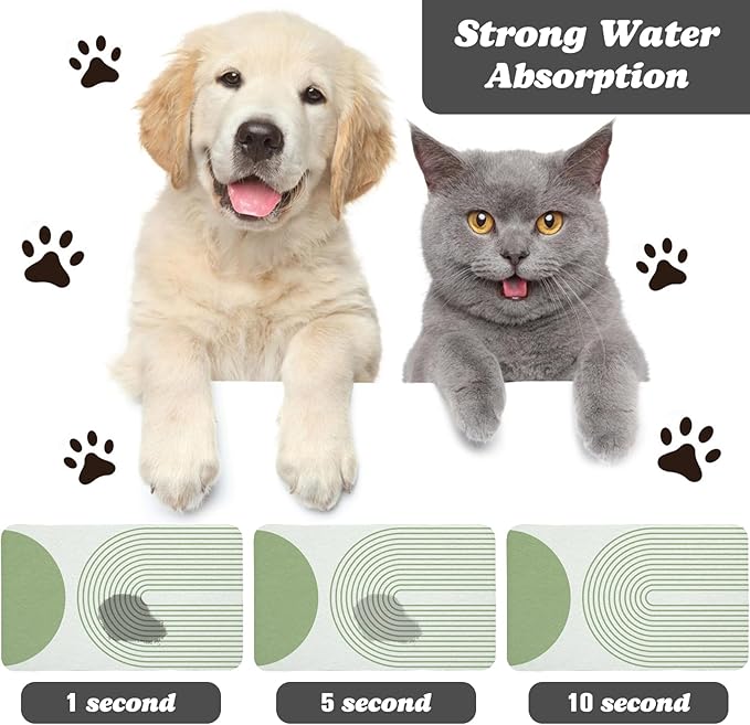 Dog Food Mats for Floors Waterproof, Cat Water Bowl Mats Pet Feeding Absorbent Mat Placemats for Food and Water Green Bohemia 24 * 32 inch